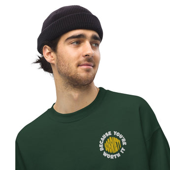 Sobriety Because You're Worth It Embroidered Sweatshirt – Self-Worth Recovery Apparel - Forest Green / S | Sobervation