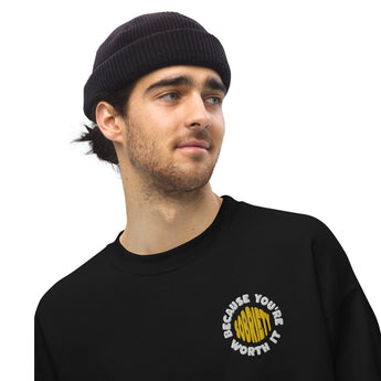 Sobriety Because You're Worth It Embroidered Sweatshirt – Self-Worth Recovery Apparel - Black / S | Sobervation