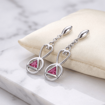 Encircled AA Symbol Silver Earrings – Sterling Silver Recovery Jewelry - Synthetic Ruby Earrings - Sobervation