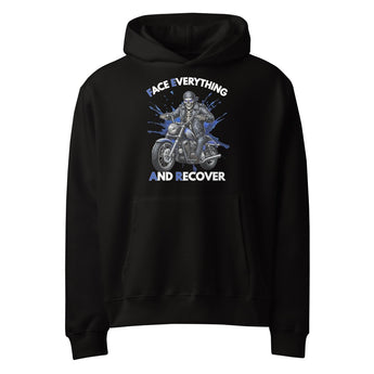 F.E.A.R. (Face Everything and Recover) Oversized Heavyweight Hoodie – Skeleton Biker Recovery Graphic - Black / S | Sobervation