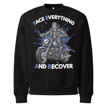 F.E.A.R. (Face Everything and Recover) Oversized Heavyweight Sweatshirt – Skeleton Biker Sobriety Statement - Black / S | Sobervation
