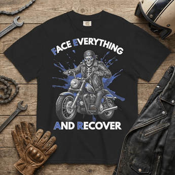 F.E.A.R. (Face Everything and Recover) Skeleton Biker Heavyweight Tee - Black Heavyweight Graphic Print Tee - Sobervation