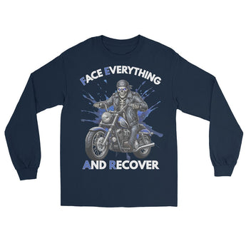 F.E.A.R. (Face Everything and Recover) Skeleton Biker Men's Long Sleeve Tee - Navy / S | Sobervation