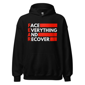F.E.A.R. (Face Everything and Recover) Unisex Hoodie – Bold Sobriety Statement - Black / S | Sobervation