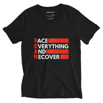 F.E.A.R. (Face Everything and Recover) V-Neck Tee – Unisex Recovery Wear - Black / S | Sobervation