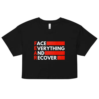 F.E.A.R. (Face Everything and Recover) Women’s Crop Tee – Rise Boldly - Black / XS | Sobervation