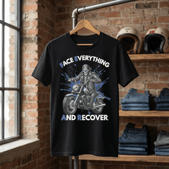 F.E.A.R. Skeleton Biker Essential Tee | Face Everything And Recover Sobriety T-Shirt - Black Graphic Print T Shirt - Sobervation