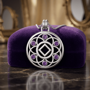 Flower of Life Sterling Silver Recovery Pendant with AA or NA Symbol & Genuine Gemstone - NA Symbol Necklace - Sobervation
