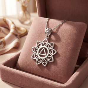 Flower of Unity Sterling Silver Recovery Pendant – Lotus Heart with AA Symbol (Chain Included) TPD6422 - Necklace - Sobervation