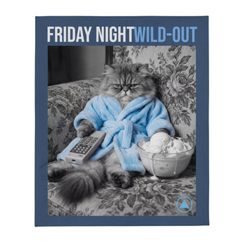 Friday Night Wild Out - Cat On Couch Channel Surfing and Eating Ice Cream 50"x60" Throw Blanket - Throw Blanket - Sobervation