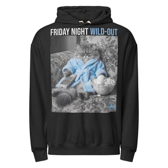Friday Night Wild Out - Cat On Couch Channel Surfing and Eating Ice Cream Unisex garment-dyed lightweight hoodie - Black / S | Sobervation