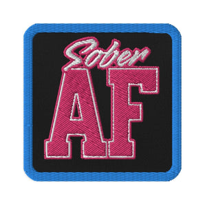 SOBER AF Pink Embroidered Patch - Iron-On Sew-On Pin - Black | Sobervation