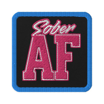 SOBER AF Pink Embroidered Patch - Iron-On Sew-On Pin - Black | Sobervation