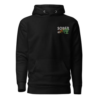 Sober AF Alien Premium Hoodie – Galactic Sobriety Recovery Apparel - Black / S | Sobervation
