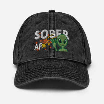 Sober AF Alien Vintage Twill Cap – Galactic Sobriety Recovery Hat - Black | Sobervation