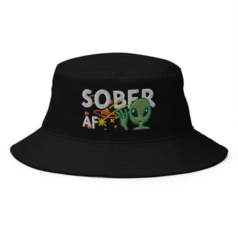 Sober AF Alien Embroidered Bucket Hat – Galactic Sobriety - Black | Sobervation