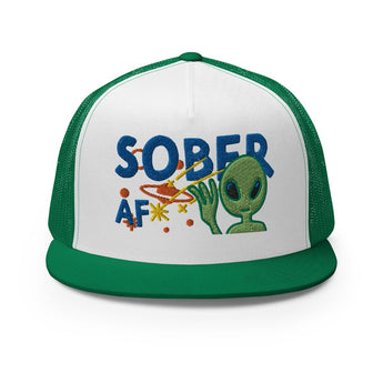 Sober AF Alien Embroidered Trucker Cap – Galactic Sobriety - Default Title | Sobervation