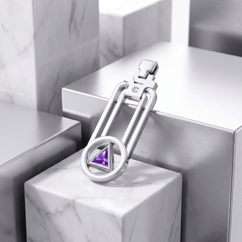 Geometric Recovery Sterling Silver Pendant – Triangle Gemstone Sobriety Jewelry TPD5356 - Genuine Amethyst and White Cubic Zirconia Pendant - Sobervation
