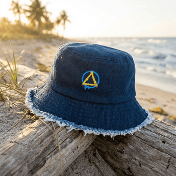 Graffiti Sobriety Symbol Distressed Denim Bucket Hat | Recovery Streetwear | Sobervation - Classic Denim Bucket Hat - Sobervation