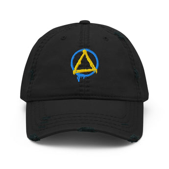 Graffiti Sobriety Symbol Embroidered Distressed Dad Hat - Premium Recovery Streetwear - Black | Sobervation