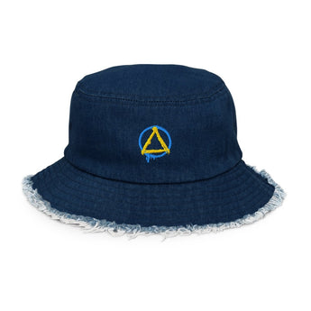 Graffiti Sobriety Symbol Embroidered Distressed Denim Bucket Hat - Premium Recovery Streetwear - Classic Denim | Sobervation