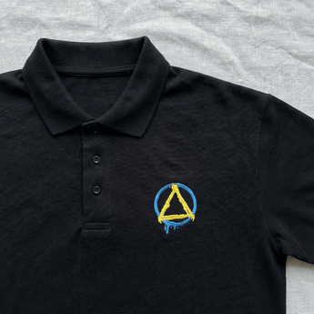 Graffiti Sobriety Symbol Embroidered Polo Shirt | Recovery Streetwear | Sobervation - Black Embroidered Pique Polo Shirt - Sobervation