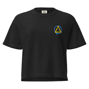 Graffiti Sobriety Symbol Embroidered Women's Heavyweight Boxy Tee - Premium Recovery Streetwear - Black / S | Sobervation
