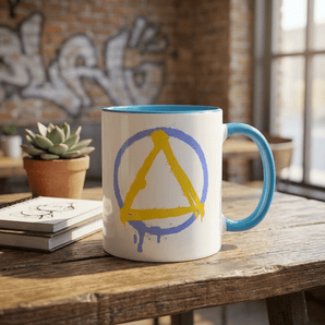 Graffiti Sobriety Symbol Mug (Blue & Yellow) – Recovery Coffee Mug - Blue Mug - Sobervation
