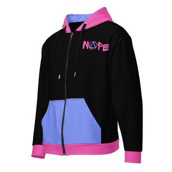 NOPE & Graffiti Sobriety Symbol Pink & Blue Zip Hoodie – Streetwear Recovery Apparel - 2XS | Sobervation