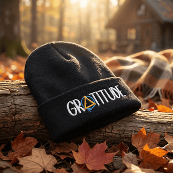 Gratitude Cuffed Beanie – Embroidered Sobriety Symbol Recovery Beanie - Black Cuffed Beanie - Sobervation