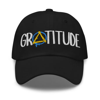 Gratitude Embroidered Dad Hat – Graffiti Sobriety Symbol - Black | Sobervation