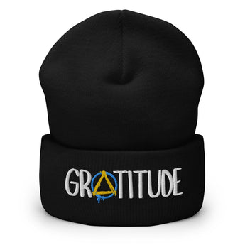 Gratitude Cuffed Beanie – Embroidered Sobriety Symbol Recovery Beanie - Black | Sobervation