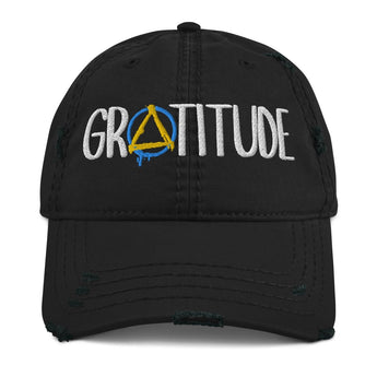 Gratitude Distressed Dad Hat – Embroidered Sobriety Symbol Recovery Hat - Black | Sobervation