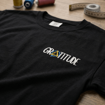 Gratitude Embroidered Heavyweight Tee – Graffiti Sobriety Symbol - Black Heavyweight Embroidered Tee - Sobervation
