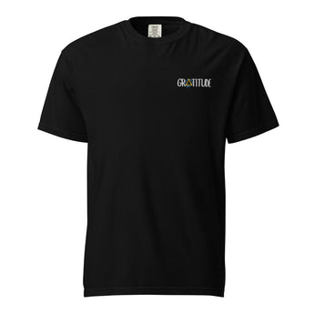 Gratitude Embroidered Heavyweight Tee – Graffiti Sobriety Symbol - Black / S | Sobervation
