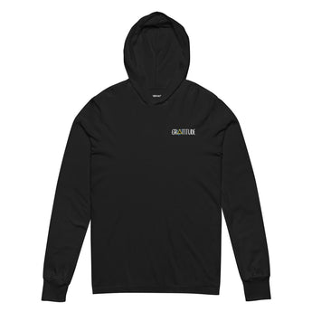 Gratitude Embroidered Hooded Long Sleeve Tee – Lightweight Recovery Wear - Black / XS | Sobervation