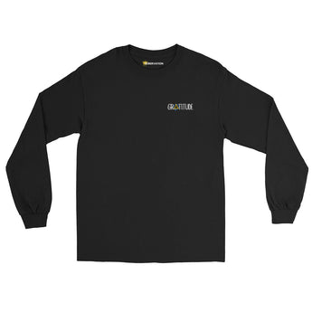 Gratitude Embroidered Long Sleeve Tee – Recovery Reminder Shirt - Black / S | Sobervation