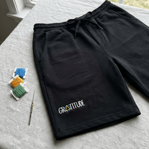 Gratitude Embroidered Men's Fleece Shorts - S Men's Fleece Shorts - Sobervation