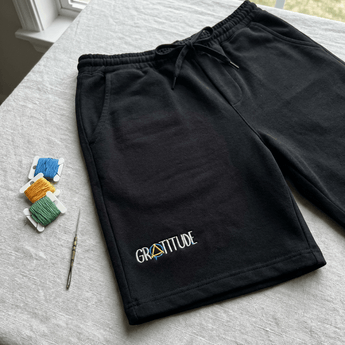 Gratitude Embroidered Men's Fleece Shorts - S Men's Fleece Shorts - Sobervation