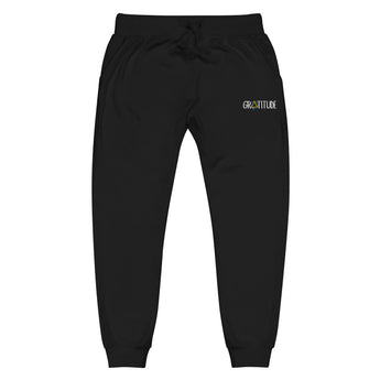 Gratitude Fleece Sweatpants – Embroidered Sobriety Symbol Recovery Comfort - Black / XS | Sobervation