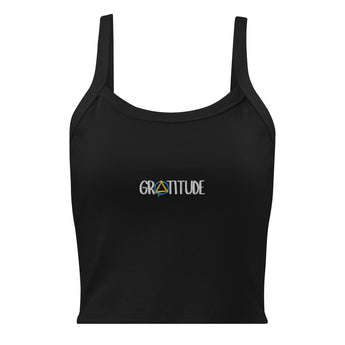 Gratitude Embroidered Women's Micro-Rib Tank Top | Bella Canvas 1012 - Solid Black Blend / XS | Sobervation