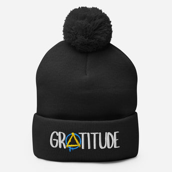 GRATITUDE Pom-Pom Beanie – Cold Weather, Warm Message - Black | Sobervation