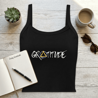 Gratitude Ribbed Tank – Women’s Sober Street Style - Solid Black Blend / XS | Sobervation