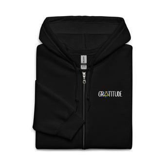 Gratitude Sobriety Symbol Embroidered Zip Hoodie – Recovery Apparel - Black / S | Sobervation