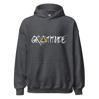 Gratitude Graffiti Sobriety Symbol Hoodie – Recovery Apparel - Dark Heather / S | Sobervation