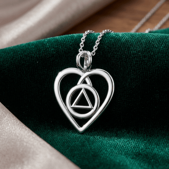 Heart Sterling Silver Recovery Pendant – AA or NA Symbol with Adjustable Chain TPD6387 - AA Symbol Necklace - Sobervation