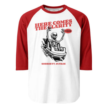 Here Comes the Clarity Raglan Shirt – Sobriety Junkie 3/4 Sleeve - XS | Sobervation