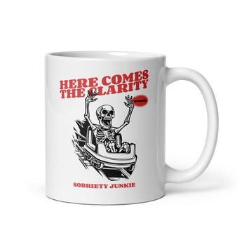 Here Comes the Clarity Skeleton Roller Coaster Mug – Recovery Coffee Mug - 11 oz | Sobervation