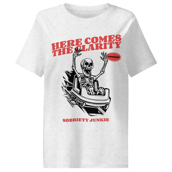 Here Comes the Clarity – Organic Tee for Women (Sobriety Junkie) - Cool Heather Grey / S | Sobervation