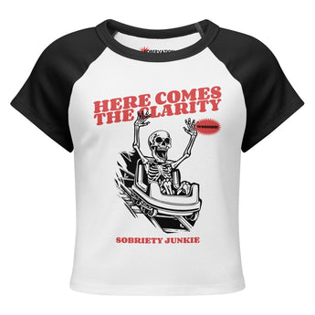 Here Comes the Clarity Women’s Raglan Baby Tee - White/Black / S | Sobervation